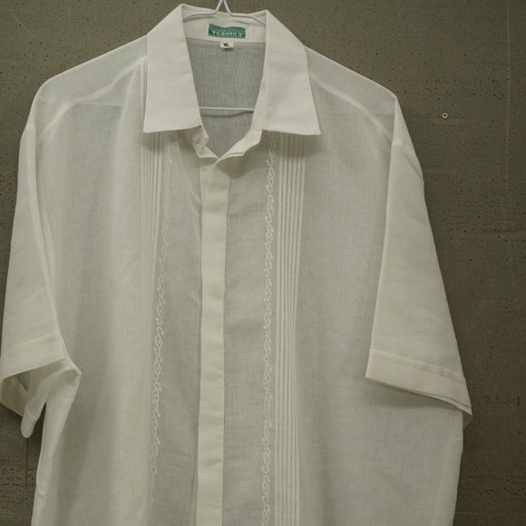 Tesoro's Mens White Linen Embroidered Short Sleeve Button Down Shirt XL - Picture 1 of 4